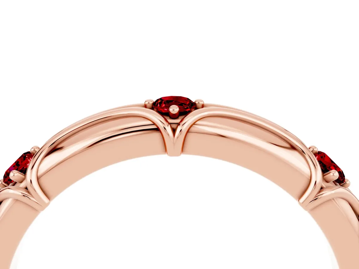 Round Ruby Prong Set Milgrain Eternity Band Rose gold