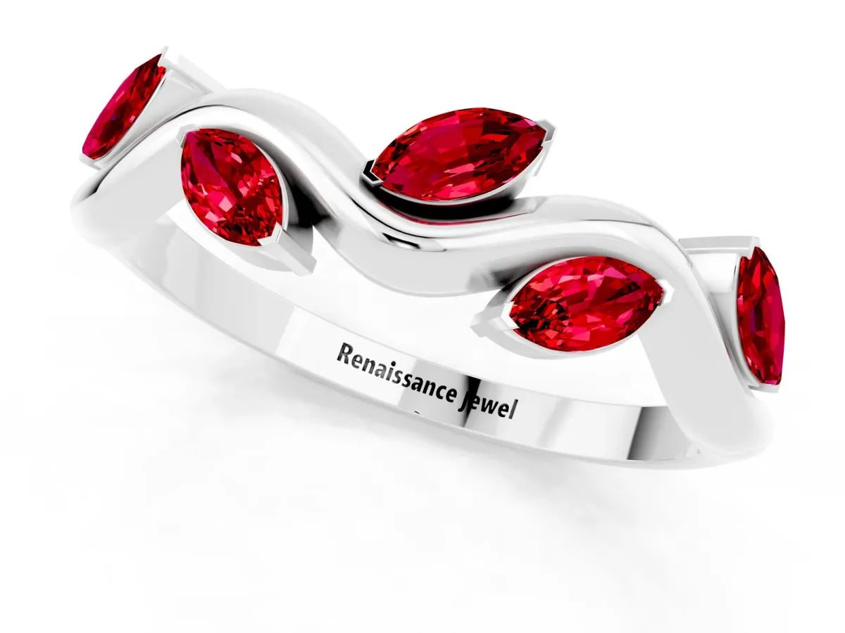Marquise Ruby Twisted Band with Prong Setting Silver