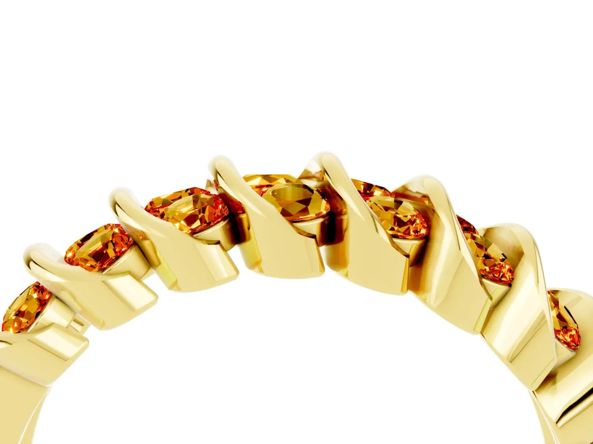 Channel Set Round Citrine Multi-Row Band Yellow gold
