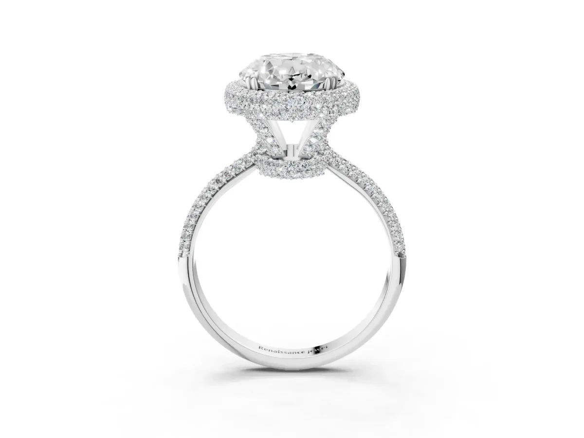 Oval Diamond Halo Ring with Round Diamond Accents Platinum