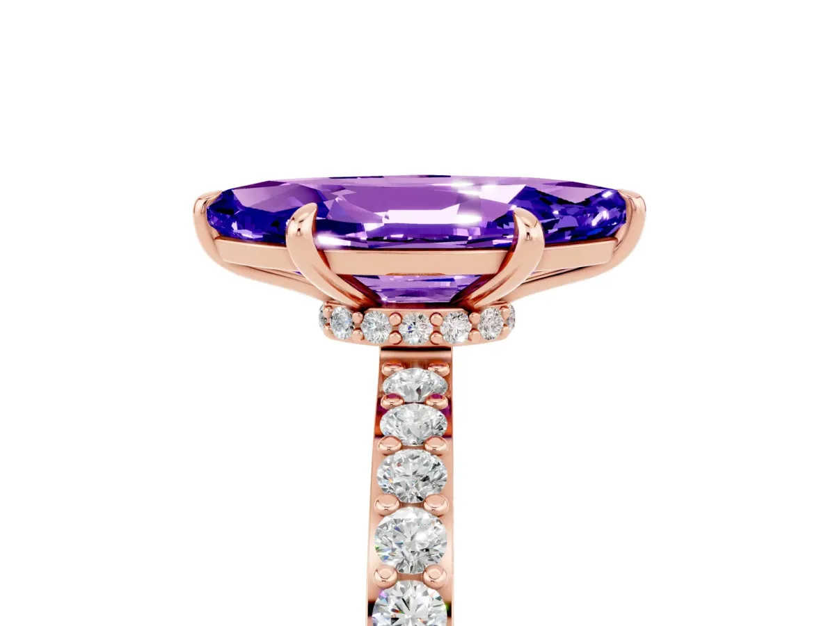 Marquise Cut Tanzanite Solitaire Engagement Ring with Pavé Band and Four-Prong Setting Rose gold