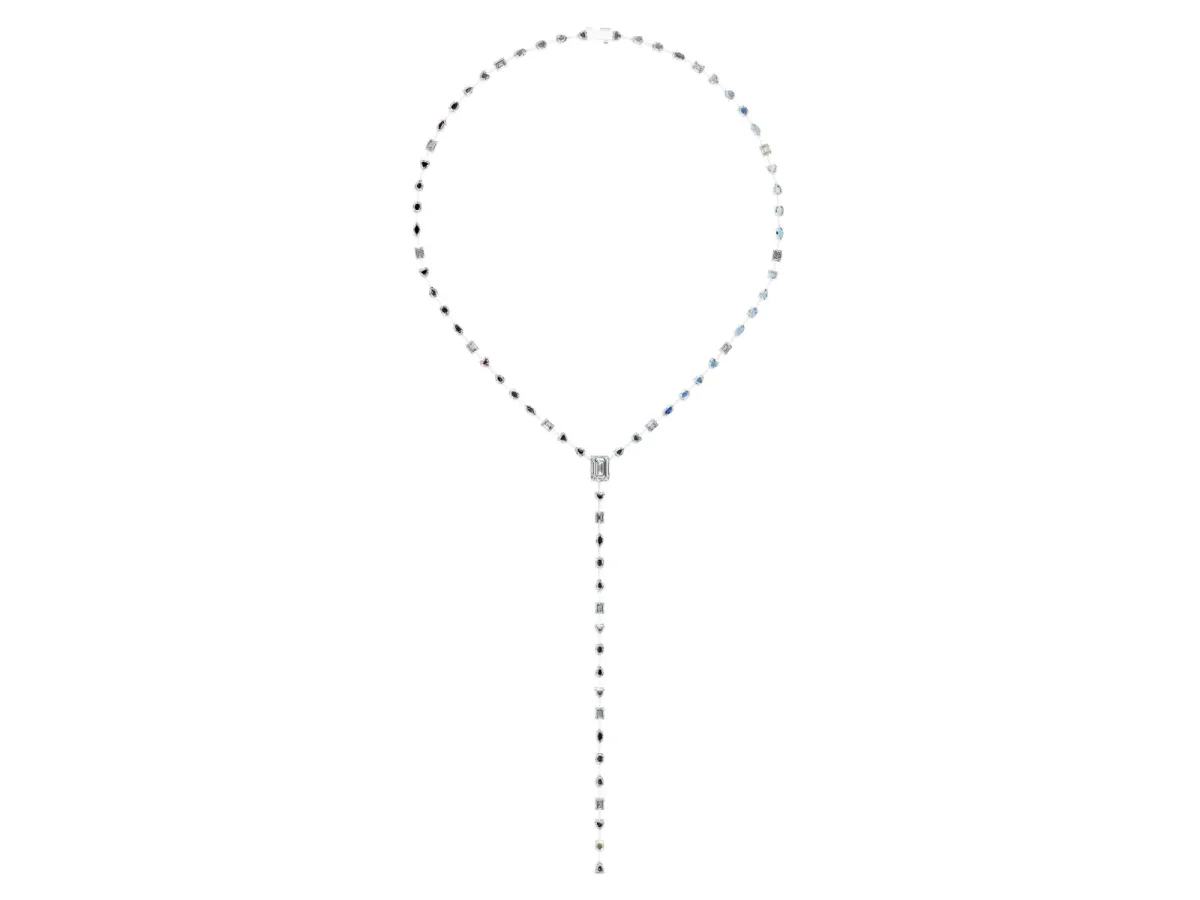 Mixed Shape Diamond Lariat Necklace with Station Accents Silver