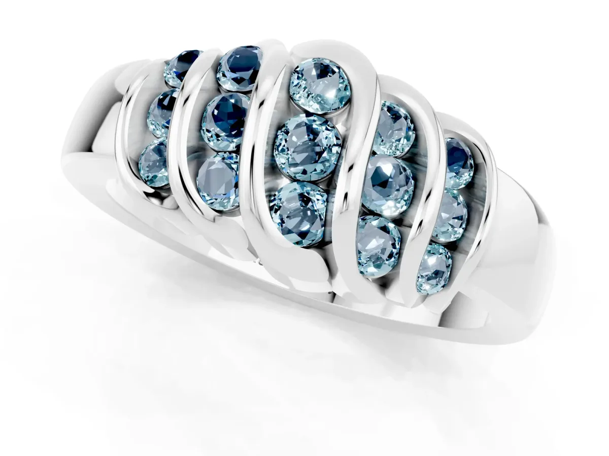 Round Aquamarine Multi-Row Crossover Band Platinum