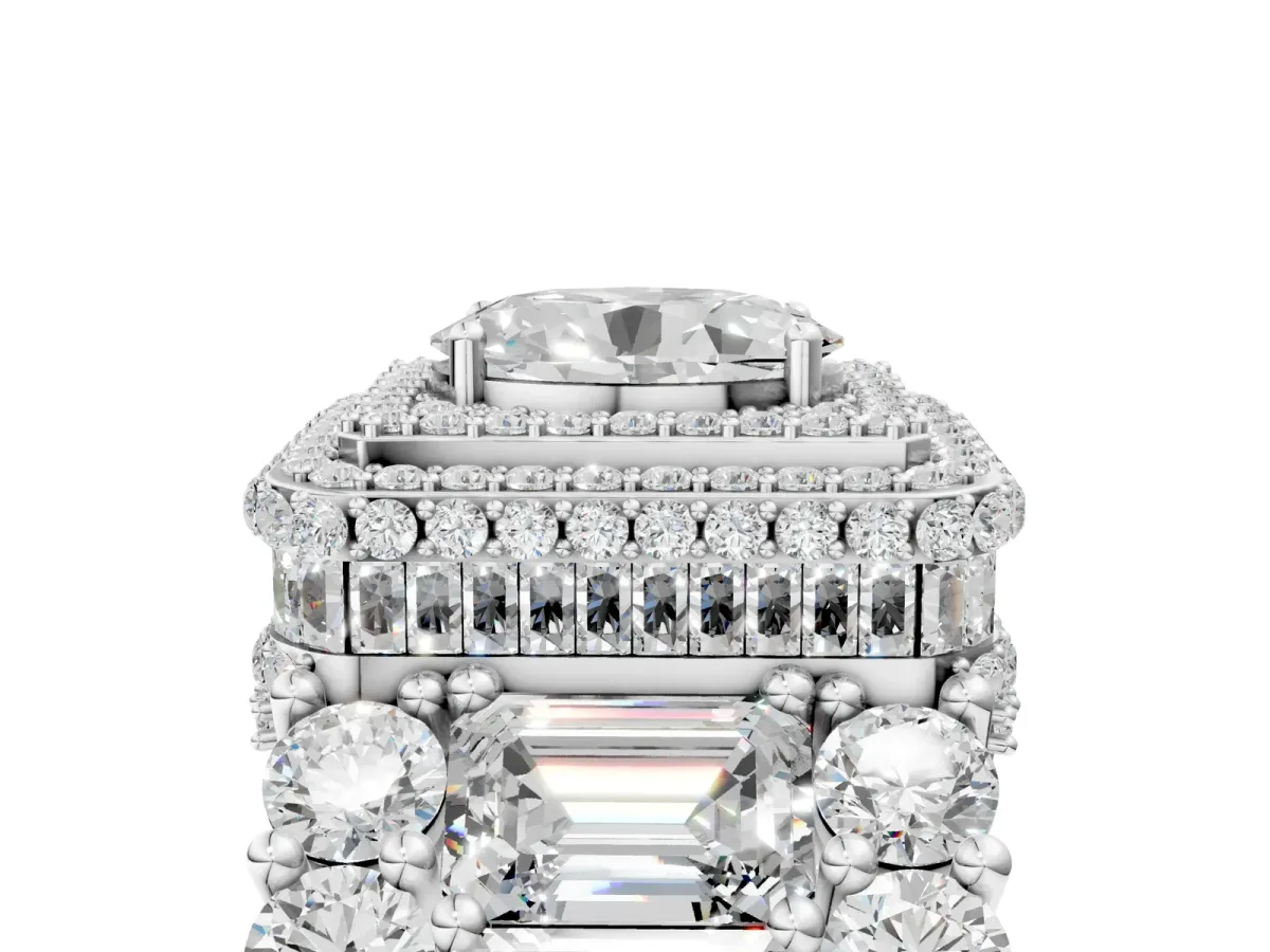Oval Diamond Halo Mens Ring with Baguette Side Stones White gold