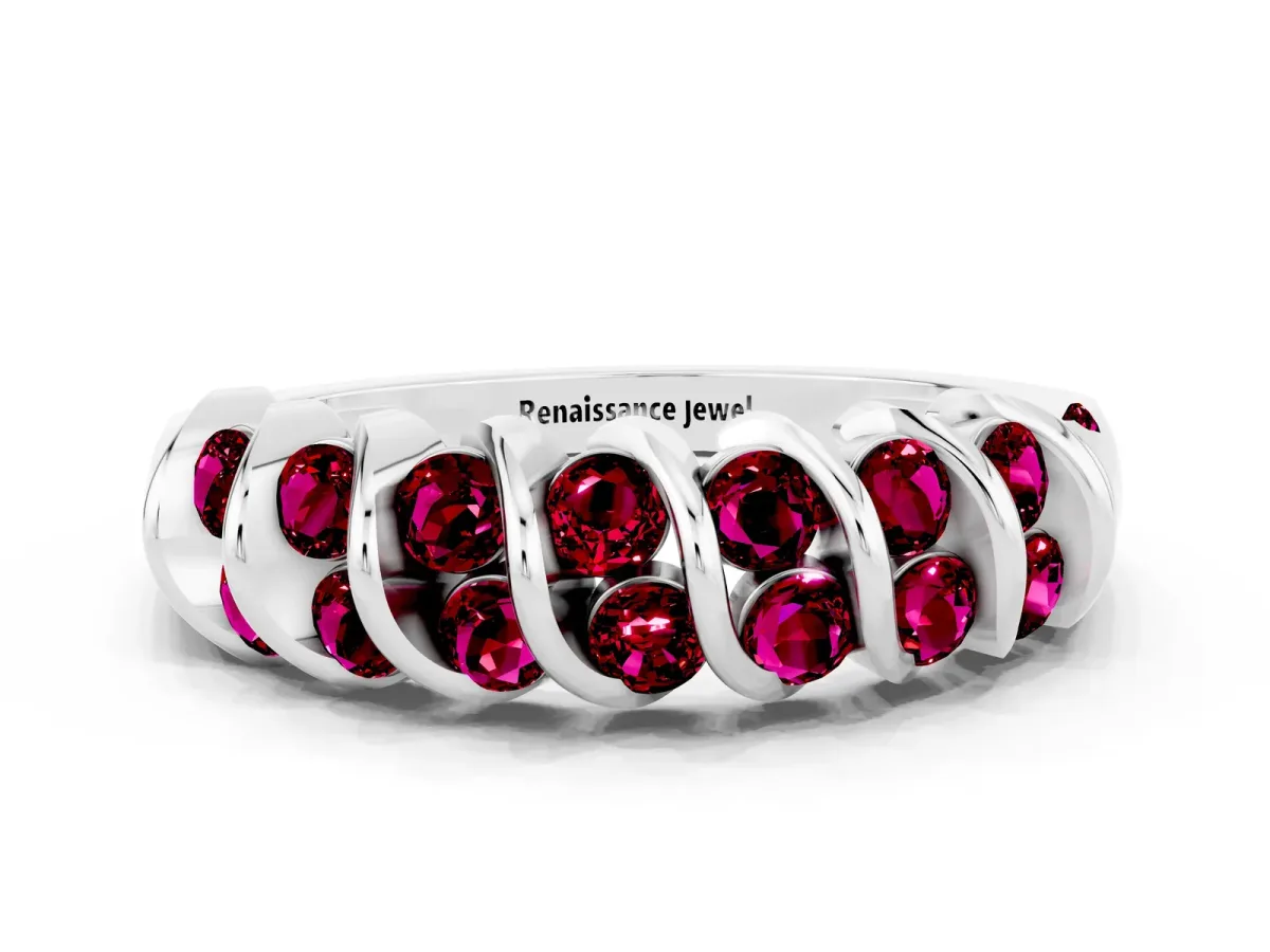 Channel Set Round Garnet Multi-Row Band Platinum