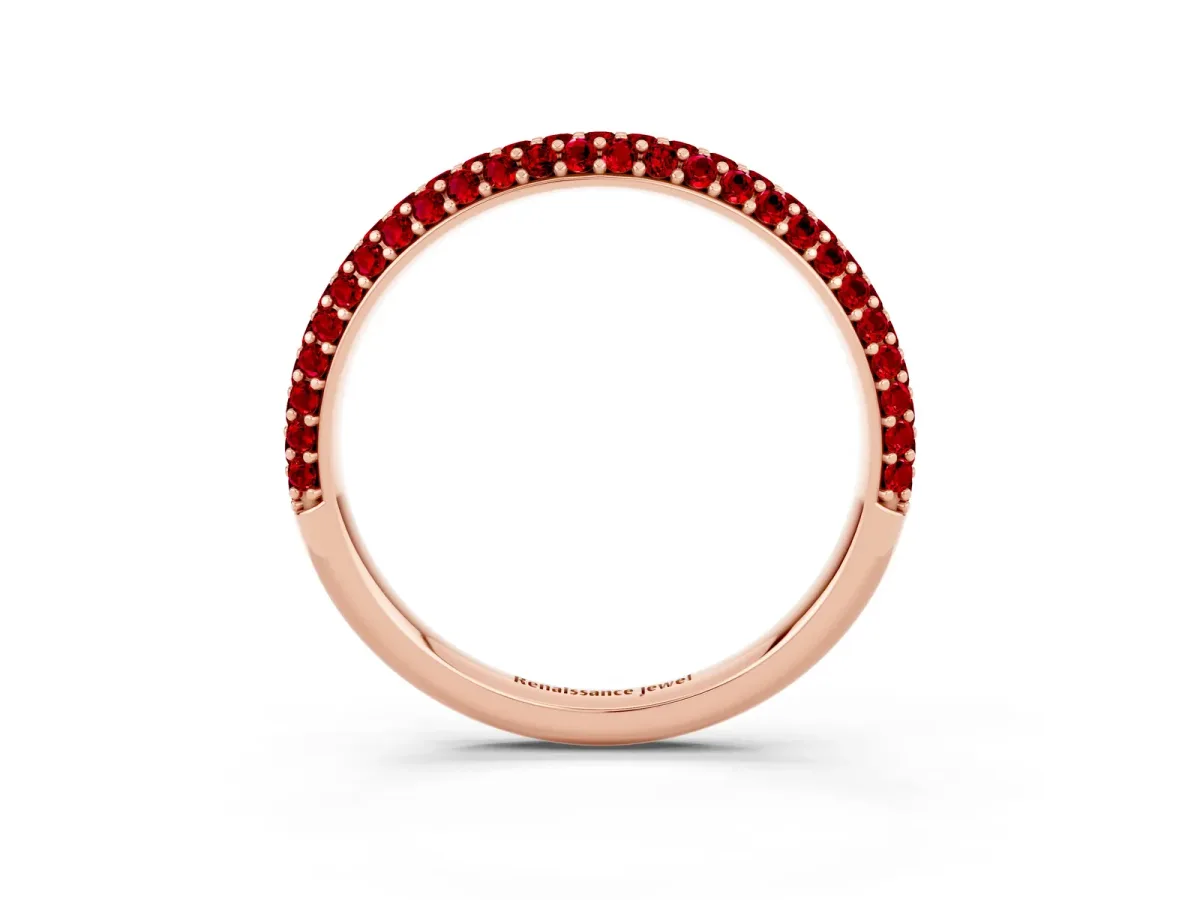 Round Ruby Pavé Eternity Band with Shared Prong Setting Rose gold
