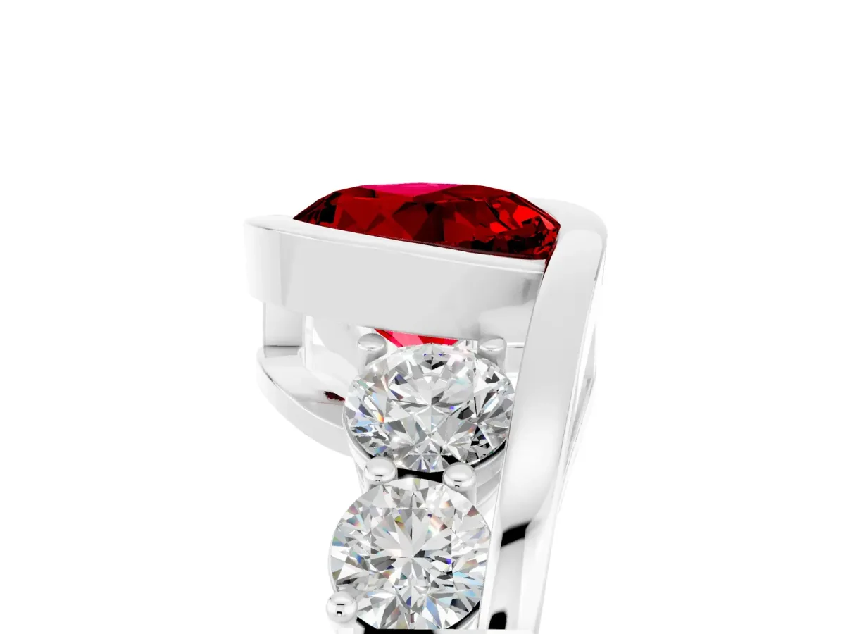Bezel Set Round Cut Ruby Bypass Ring with Round Accents Platinum