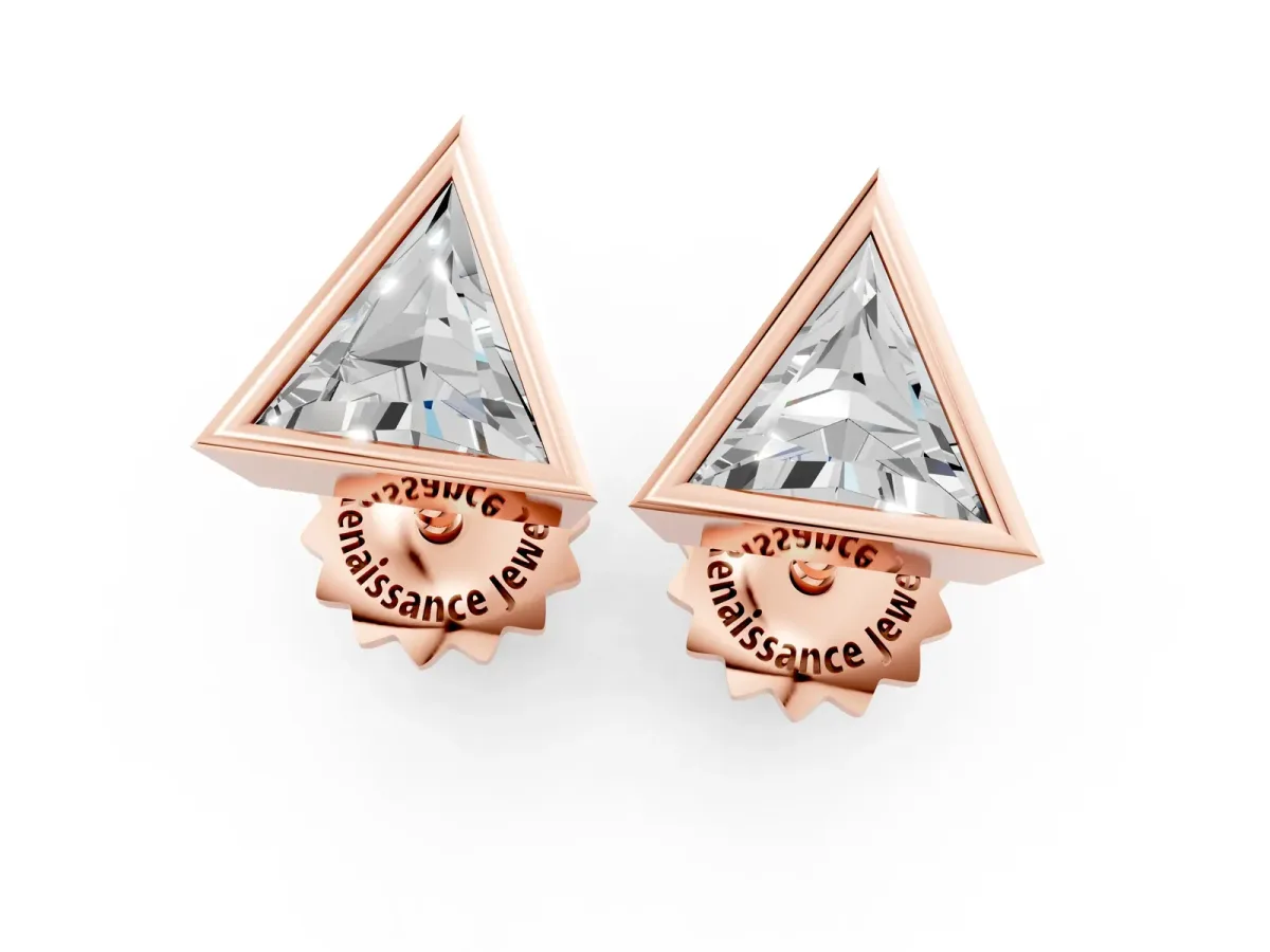 Trillion Diamond Bezel-Set Solitaire Stud Earrings Rose gold
