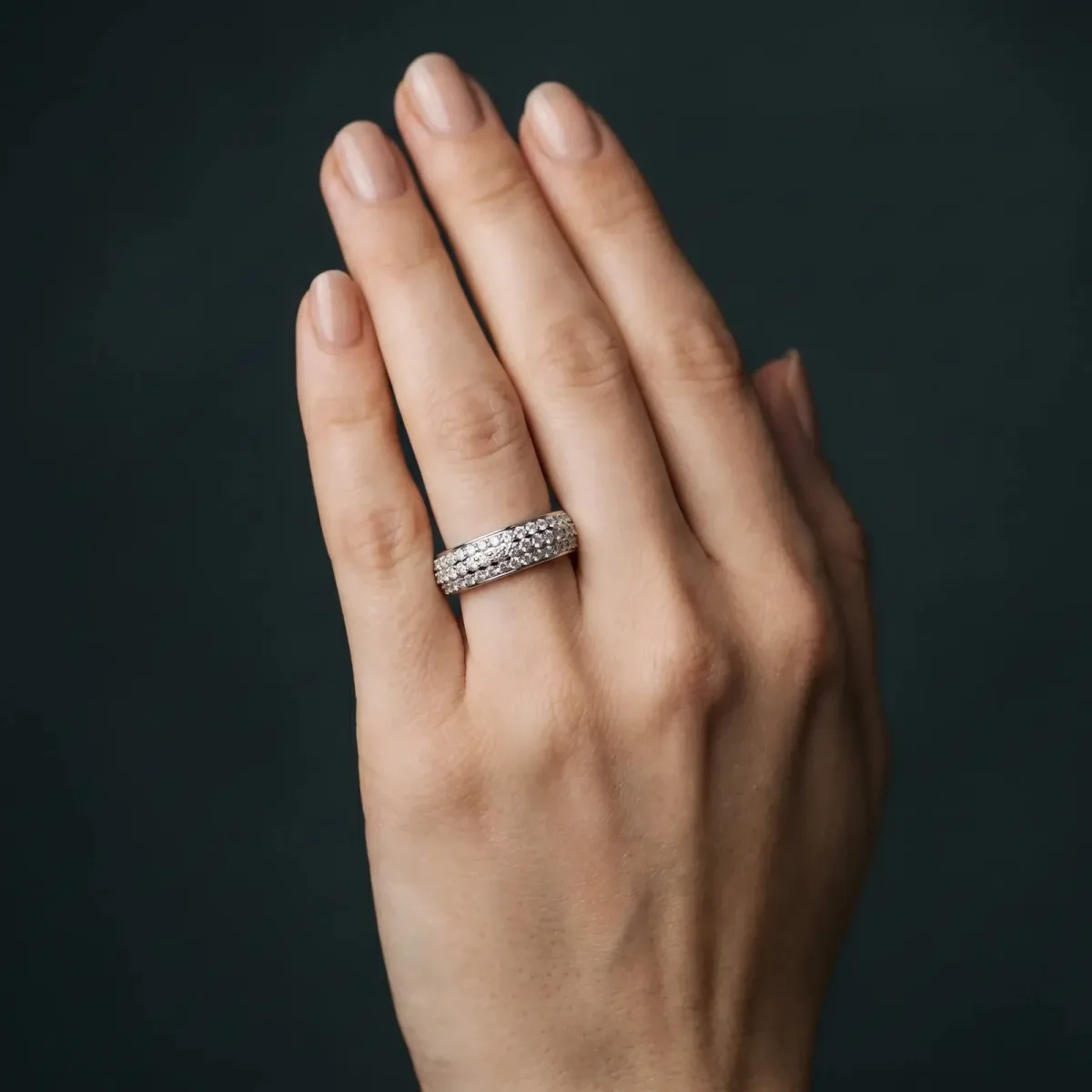 Three-Row Round Diamond Eternity Band with Shared Prong Setting Platinum