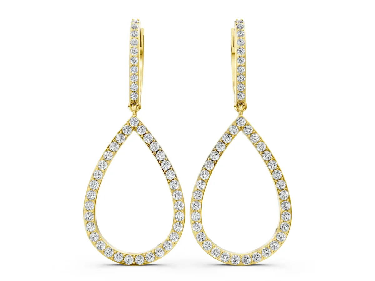 Round Diamond Teardrop Drop Earrings Yellow gold