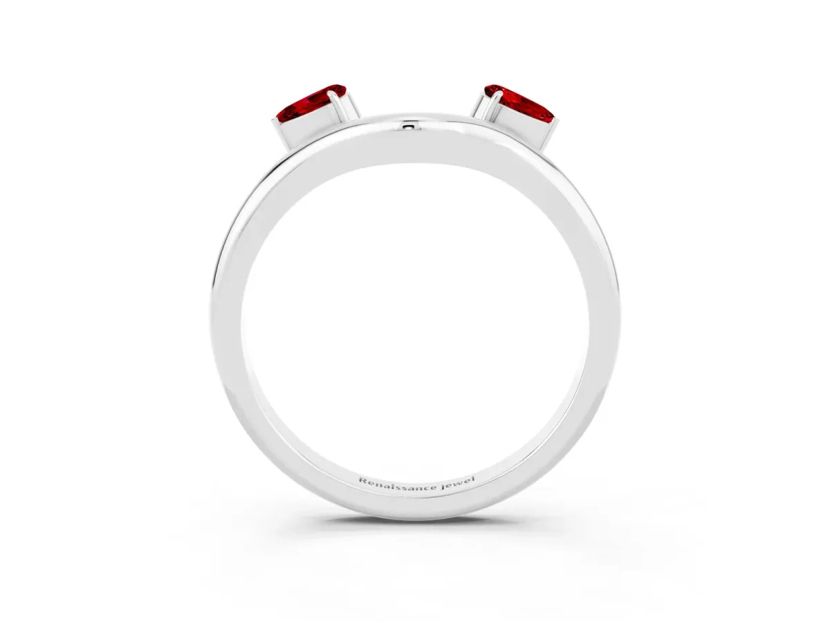 Pear Cut Ruby Two-Stone Open Band Ring with Prong Setting Silver