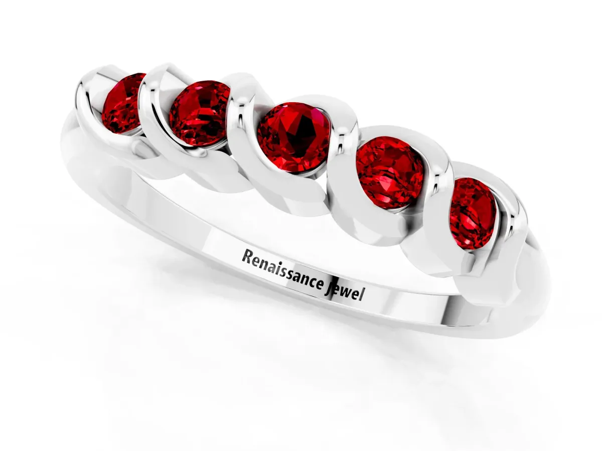 Round Ruby Eternity Band with Twist Prong Setting White gold