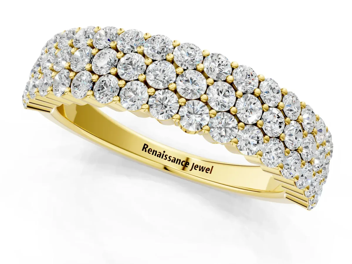 Round Diamond Checkerboard Pavé Promise Ring with Round Diamond Accents Yellow gold