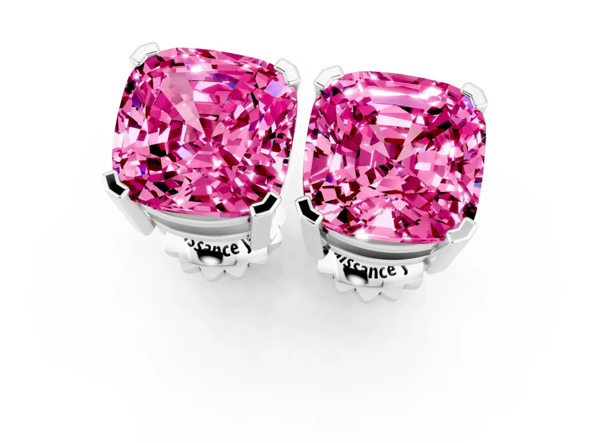 Cushion Cut Pink Sapphire Stud Earrings Silver