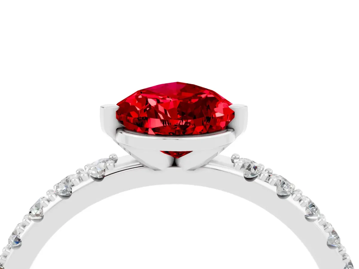 Pear Cut Ruby Solitaire Pavé Band with Four-Prong Setting White gold