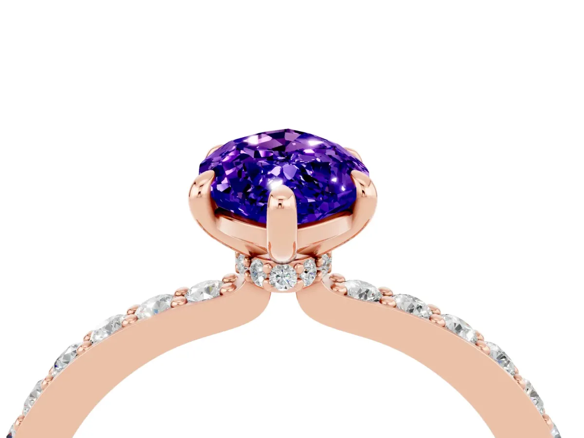 Marquise Cut Tanzanite Solitaire Engagement Ring with Pavé Band and Four-Prong Setting Rose gold