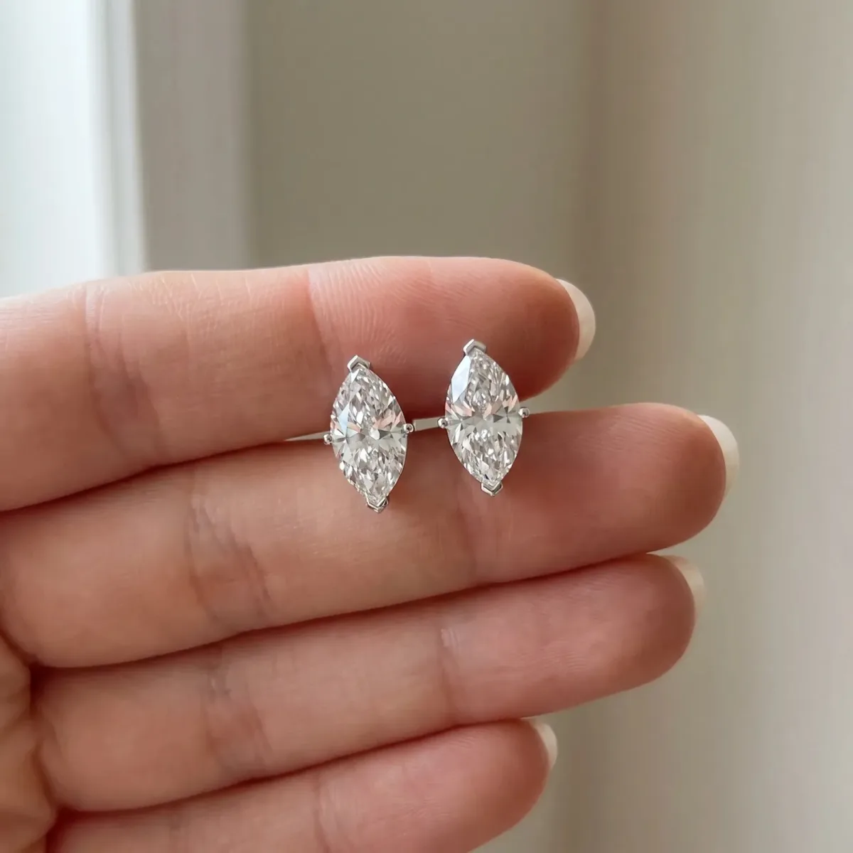 Marquise Cut Diamond Stud Earrings Platinum
