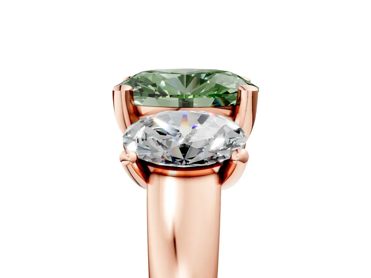 Fancy Green Three-Stone Oval Cut Cut Solitaire Ring with Classic Prong Setting Rose gold
