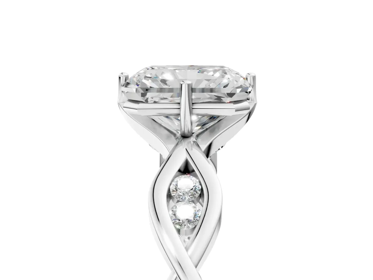 Radiant Cut Solitaire Twist Band with Leaf Prong Setting Platinum