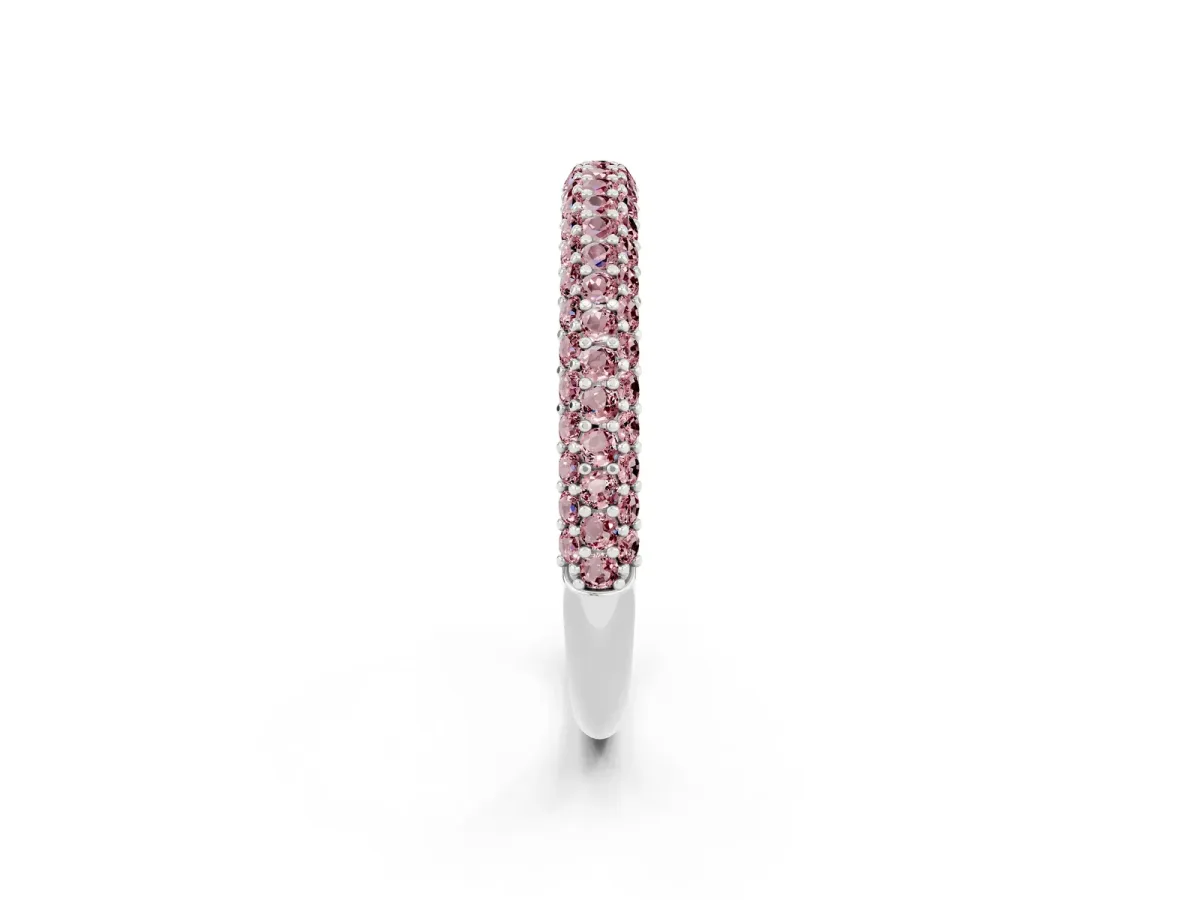 Round Morganite Pavé Eternity Band with Shared Prong Setting Silver