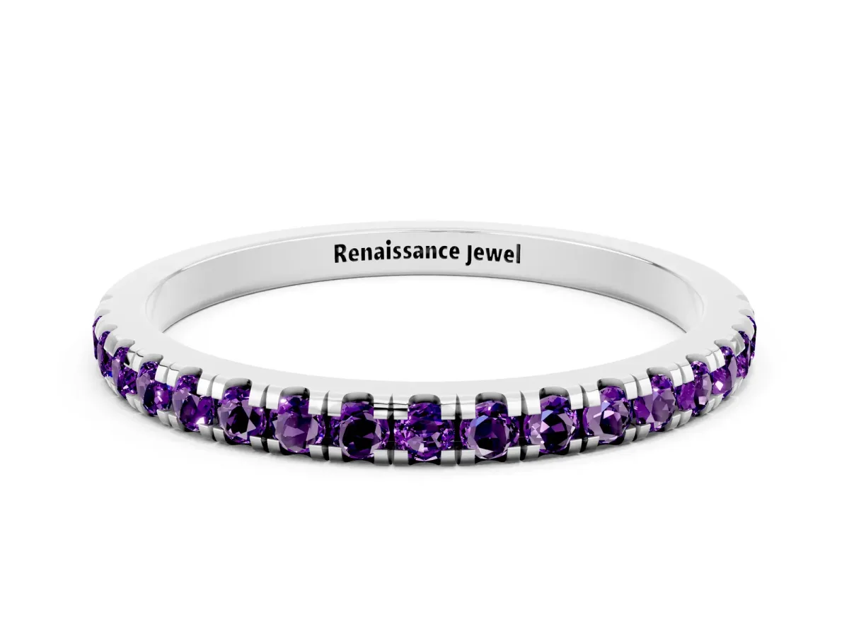 Pavé Round Amethyst Half Eternity Band with Shared Prong Setting Platinum