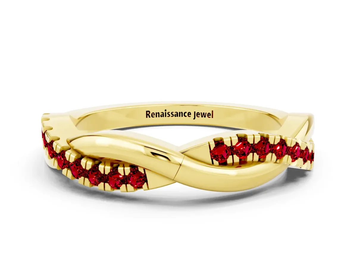 Round Ruby Twisted Infinity Band with Prong Setting Yellow gold