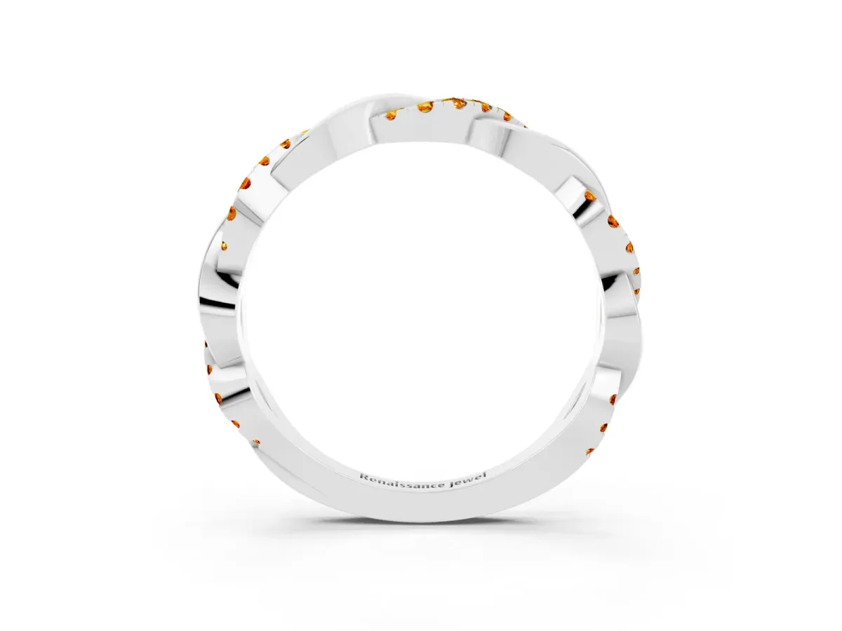 Round Citrine Twist Eternity Band with Pavé Setting Silver