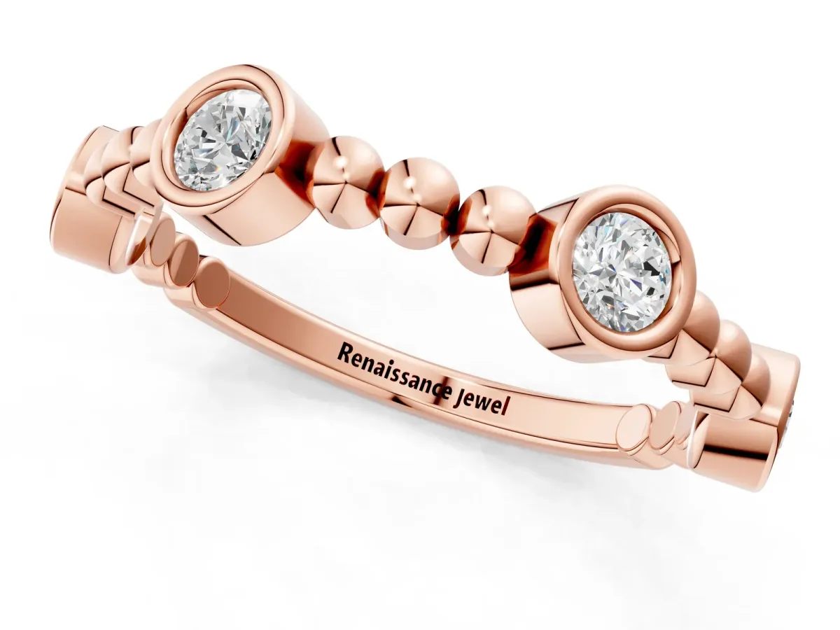 Bezel Set Round Diamond Beaded Band Rose gold