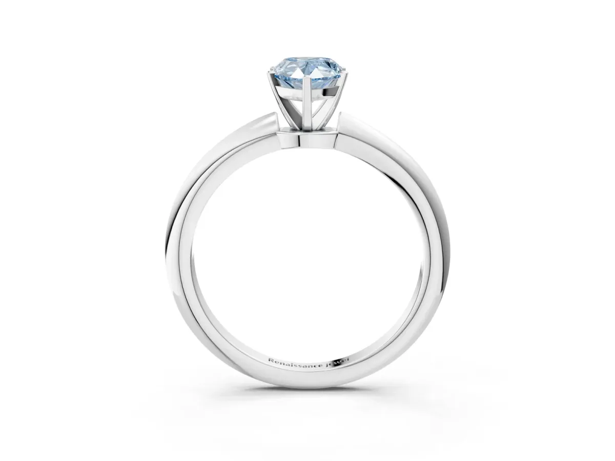 Fancy Blue Pear Cut Diamond Solitaire Ring with Six-Prong Setting and Classic Band Silver