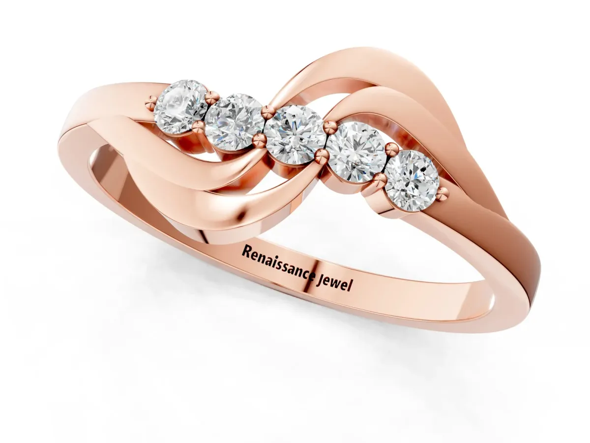 Five-Stone Round Diamond Crossover Band with Prong Setting Rose gold