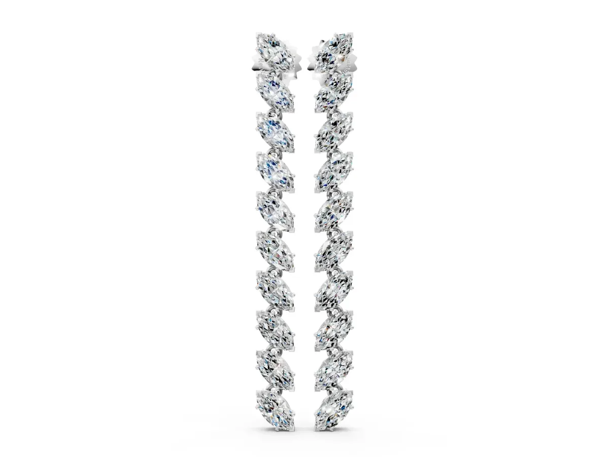 Marquise Diamond Linear Dangle Earrings Silver