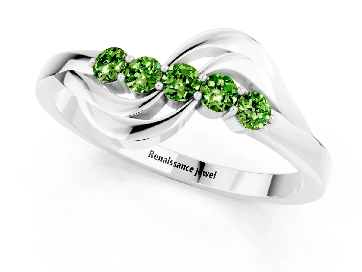 Five-Stone Round Peridot Crossover Band with Prong Setting White gold