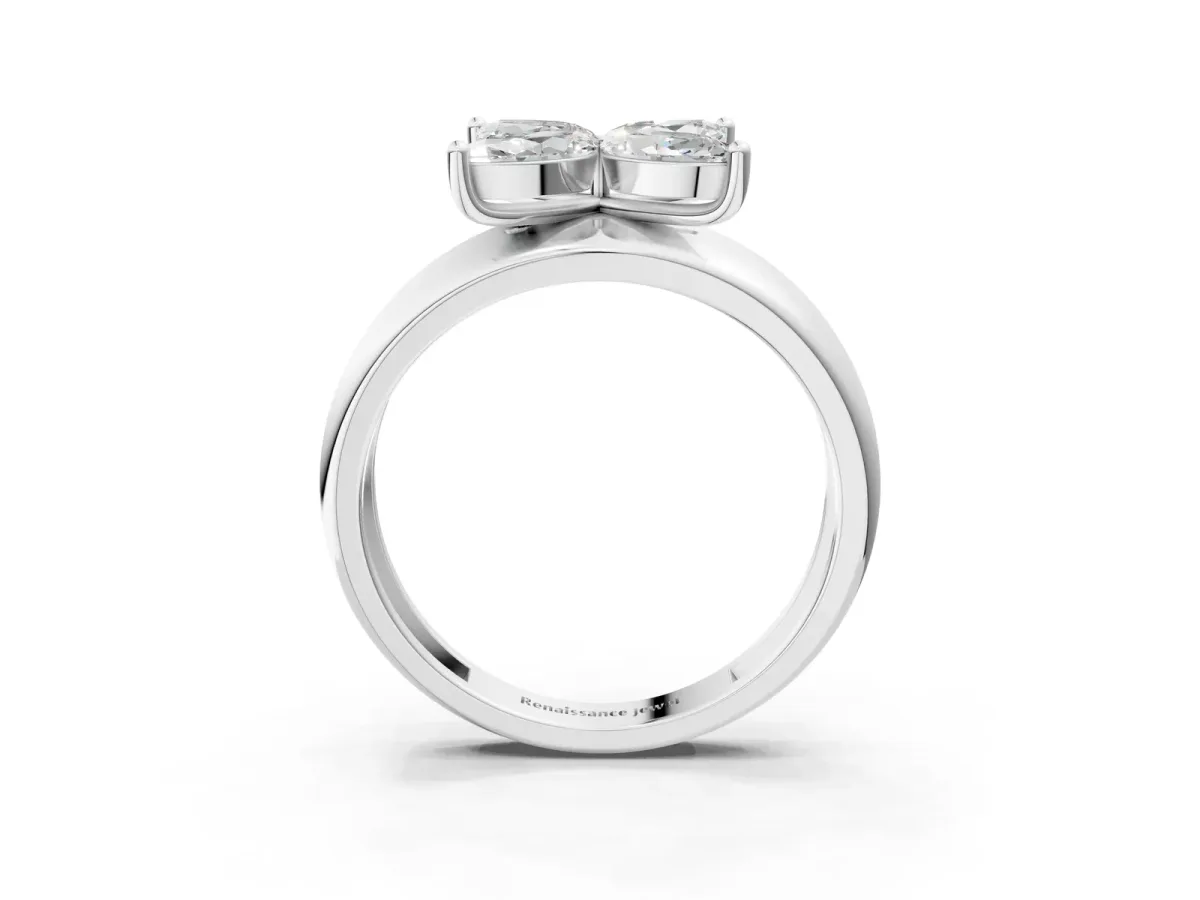 Marquise Diamond Floral Promise Ring Silver