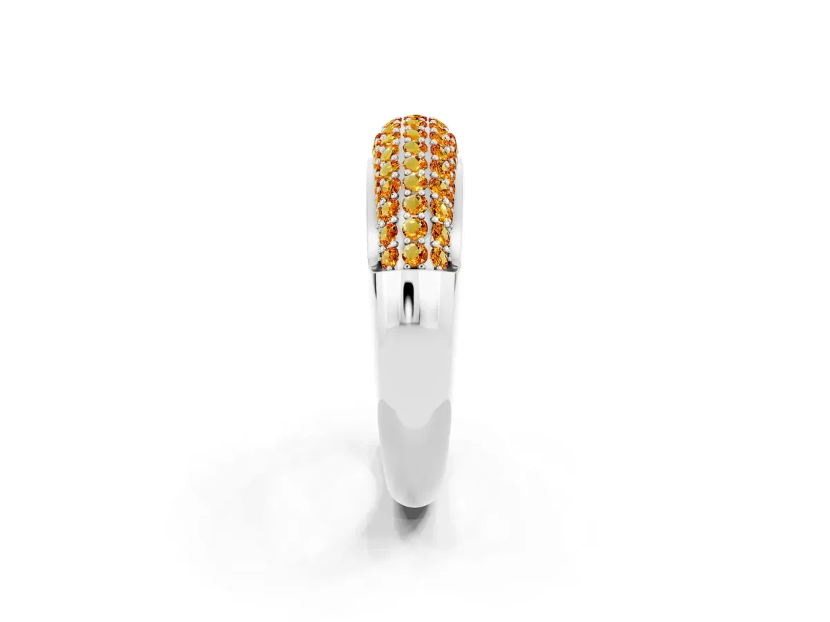 Three-Row Pavé Round Citrine Dome Band Platinum
