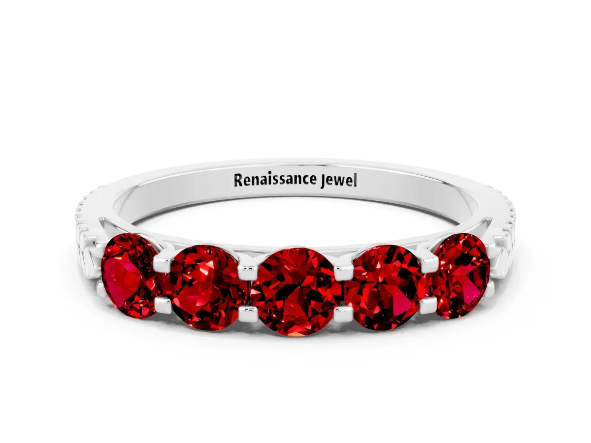 Five-Stone Round Ruby Prong-Set Band Platinum
