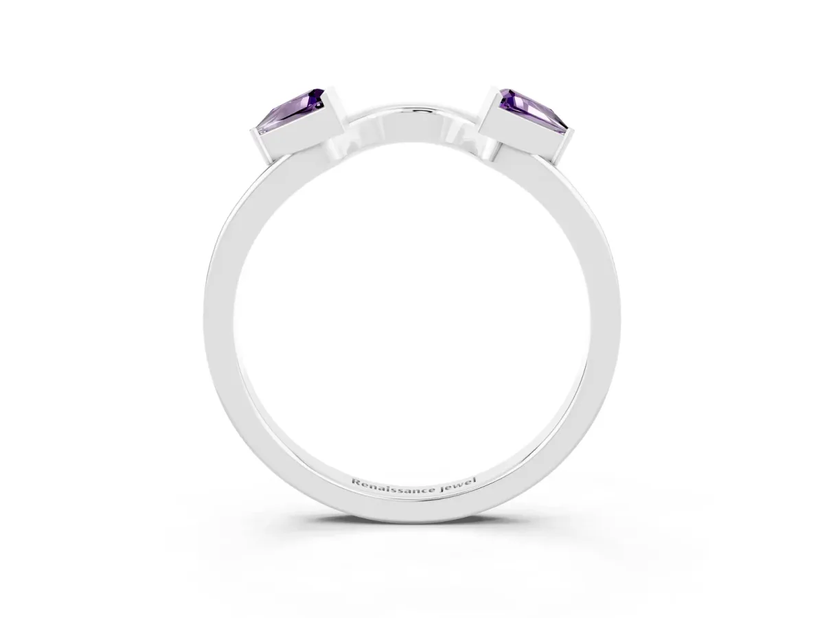 Trillion Amethyst Open Band Ring with Bezel Setting Platinum