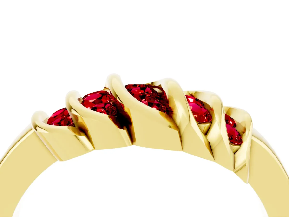 Round Ruby Multi-Row Crossover Band Yellow gold