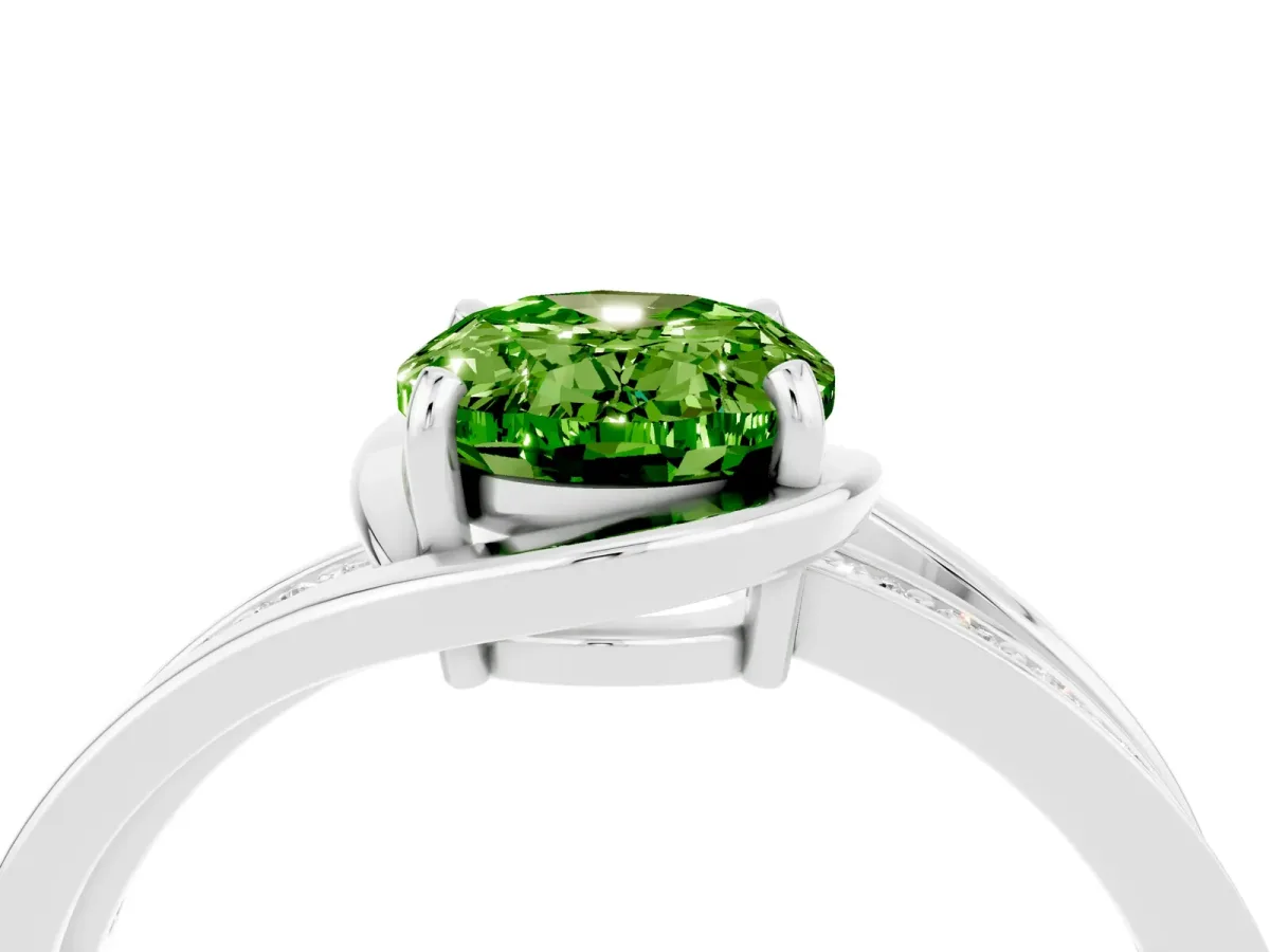 Oval Cut Peridot Solitaire Ring with Split Shank and Prong Setting White gold
