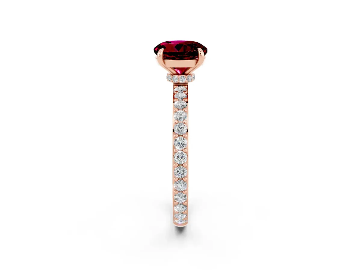 Round Cut Garnet Solitaire Engagement Ring with Pavé Band and Four-Prong Setting Rose gold