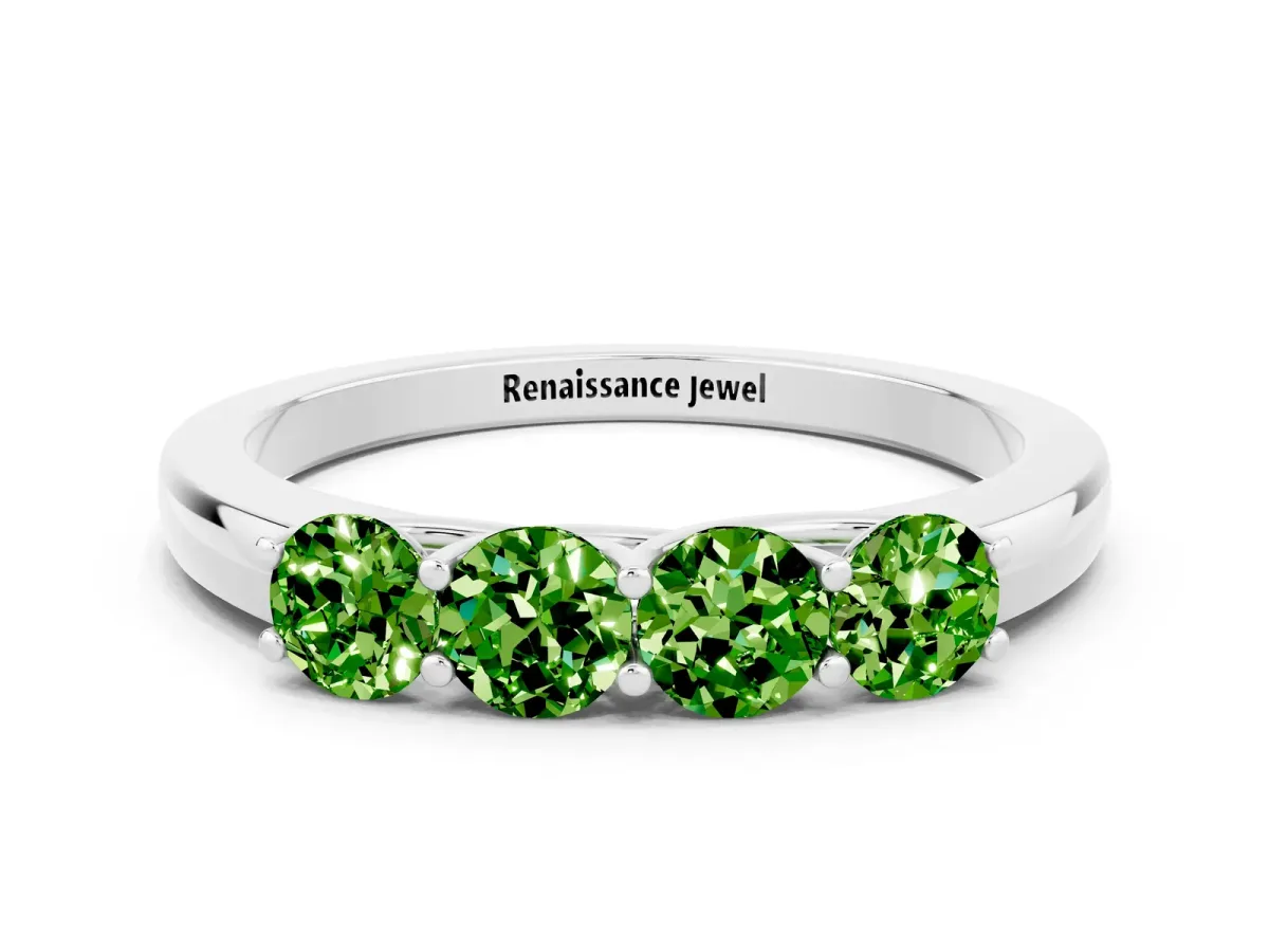 Four-Stone Round Peridot Prong-Set Band Silver