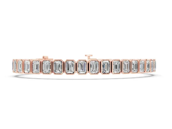 Emerald Cut Diamond Tennis Bracelet with Bezel Setting Rose gold