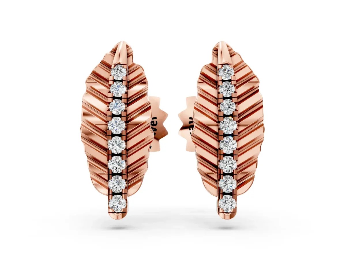 Round Diamond Leaf Stud Earrings Rose gold