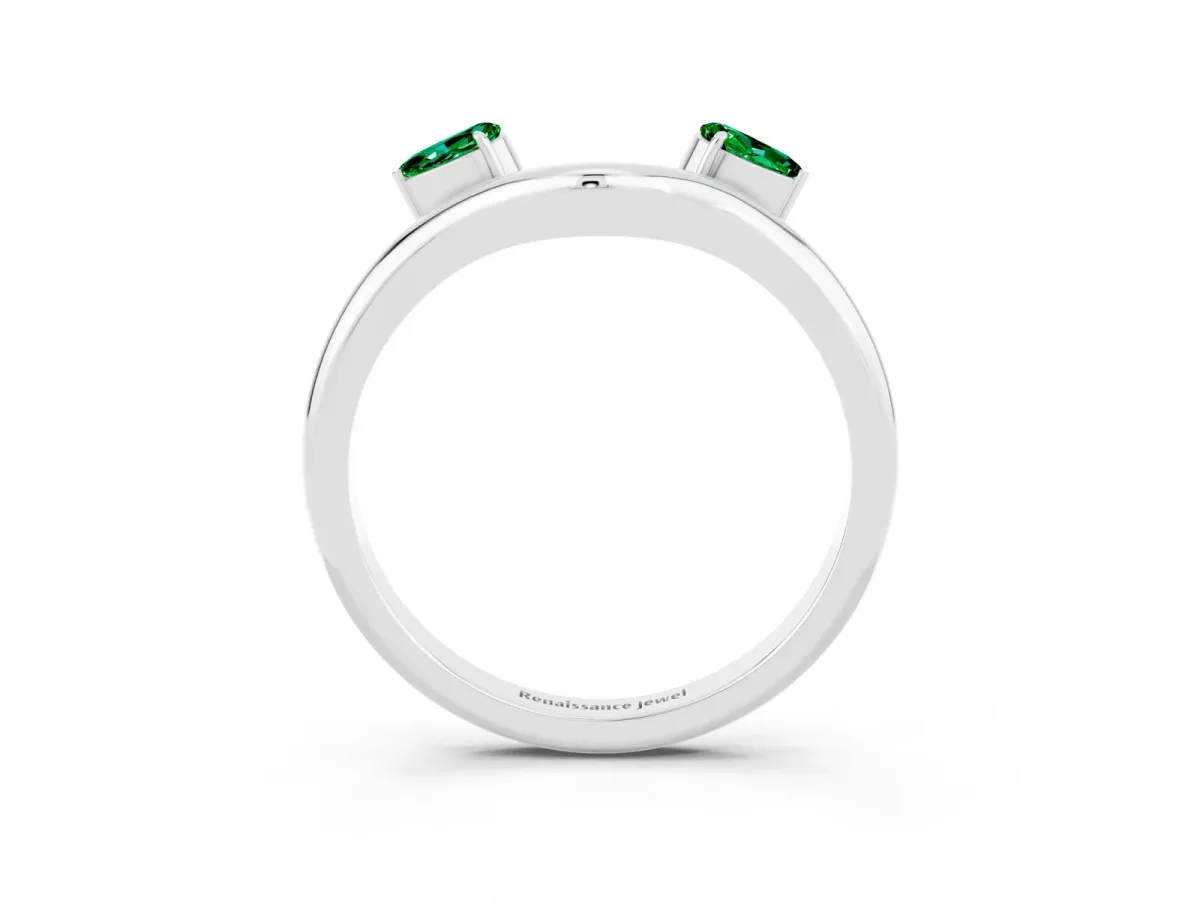 Pear Cut Emerald Two-Stone Open Band Ring with Prong Setting Platinum