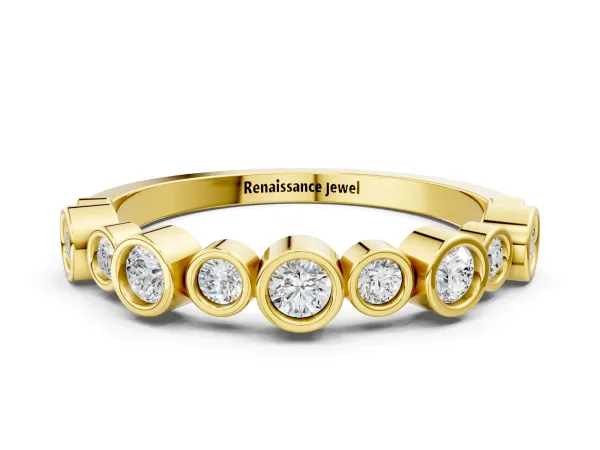 Bezel Set Round Diamond Half Eternity Band Yellow gold