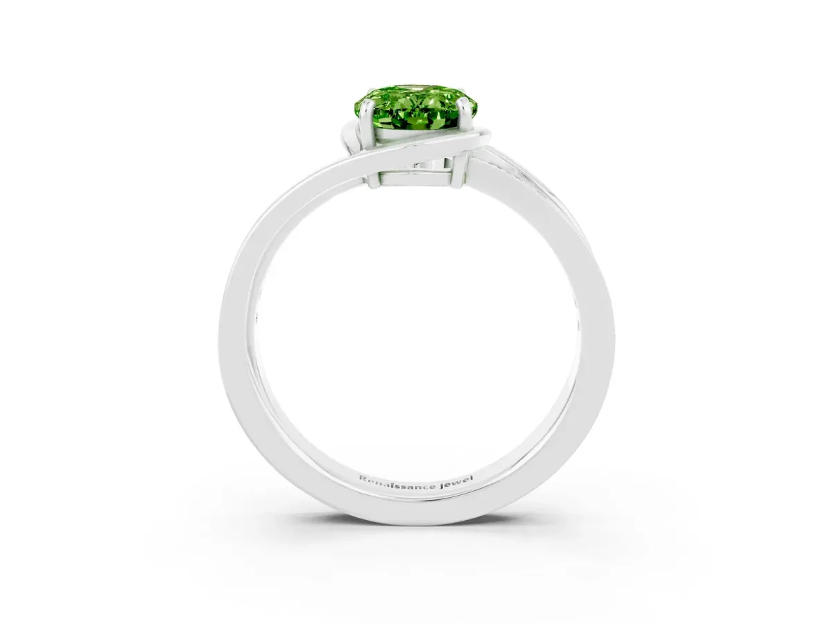 Oval Cut Peridot Solitaire Ring with Split Shank and Prong Setting White gold