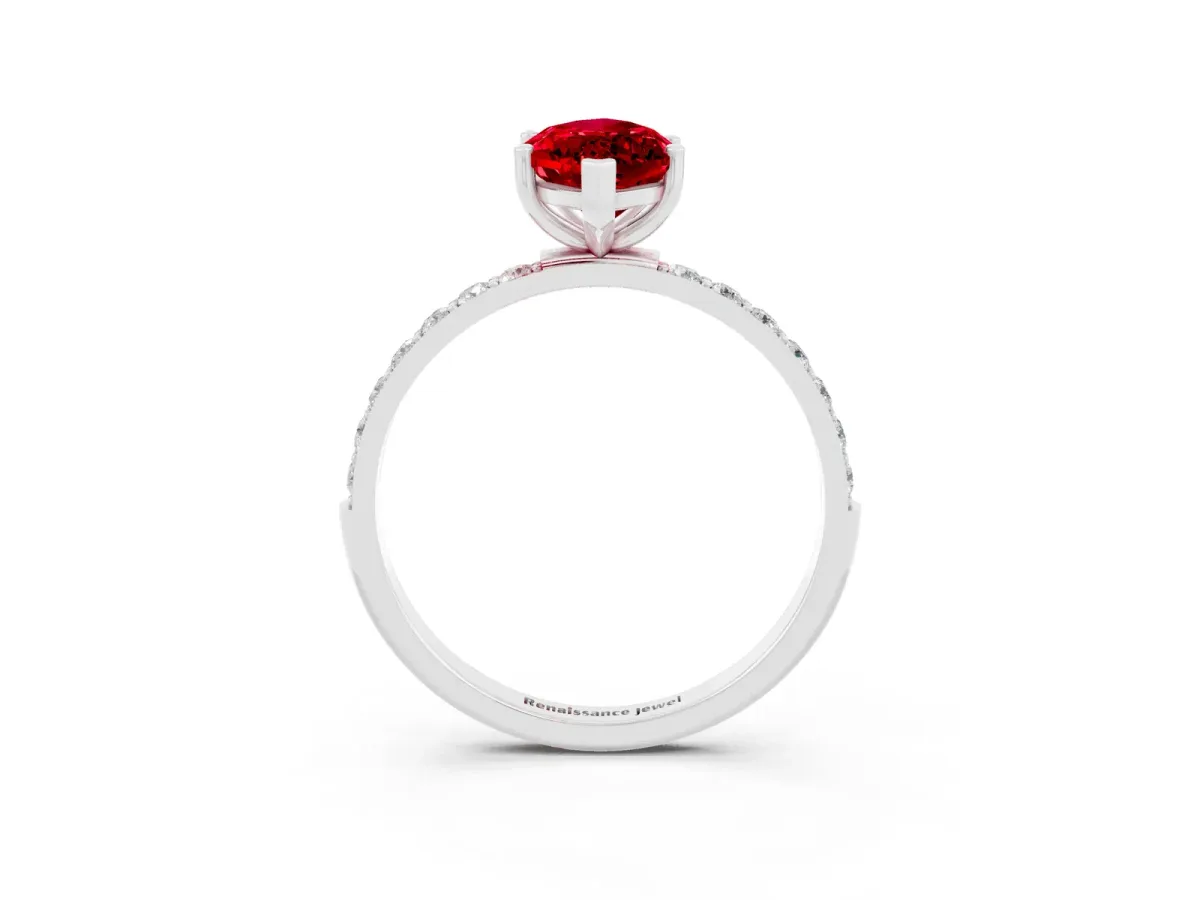 Marquise Cut Ruby Solitaire Ring with Round Pavé Band and Prong Setting Platinum