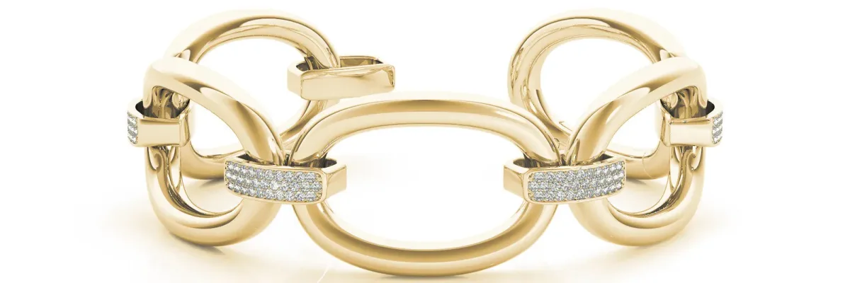 Pavé Round Stone Link Bracelet with Channel Setting Yellow gold