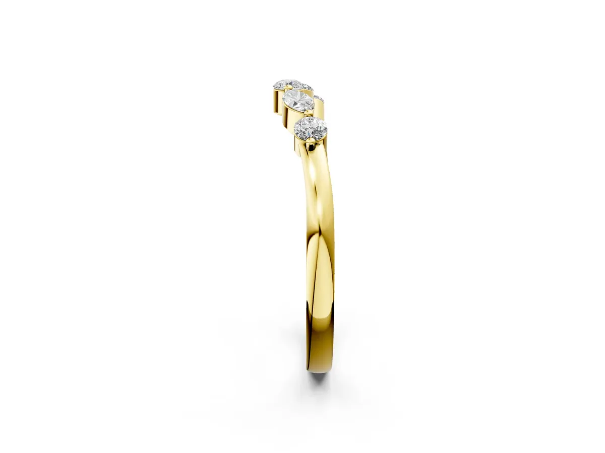Round and Marquise Diamond Half Eternity Band with Prong Setting Yellow gold