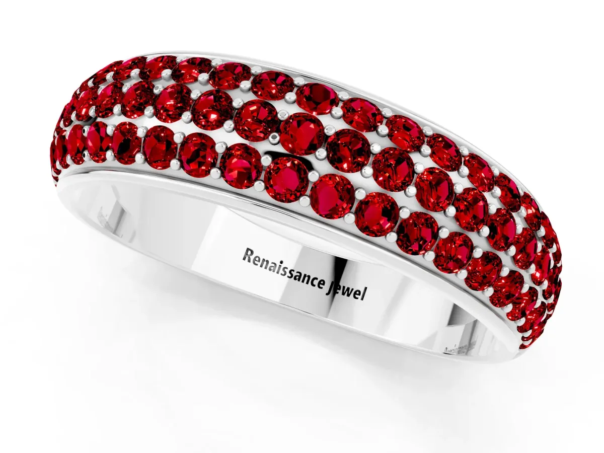 Three-Row Round Ruby Eternity Band with Shared Prong Setting Silver