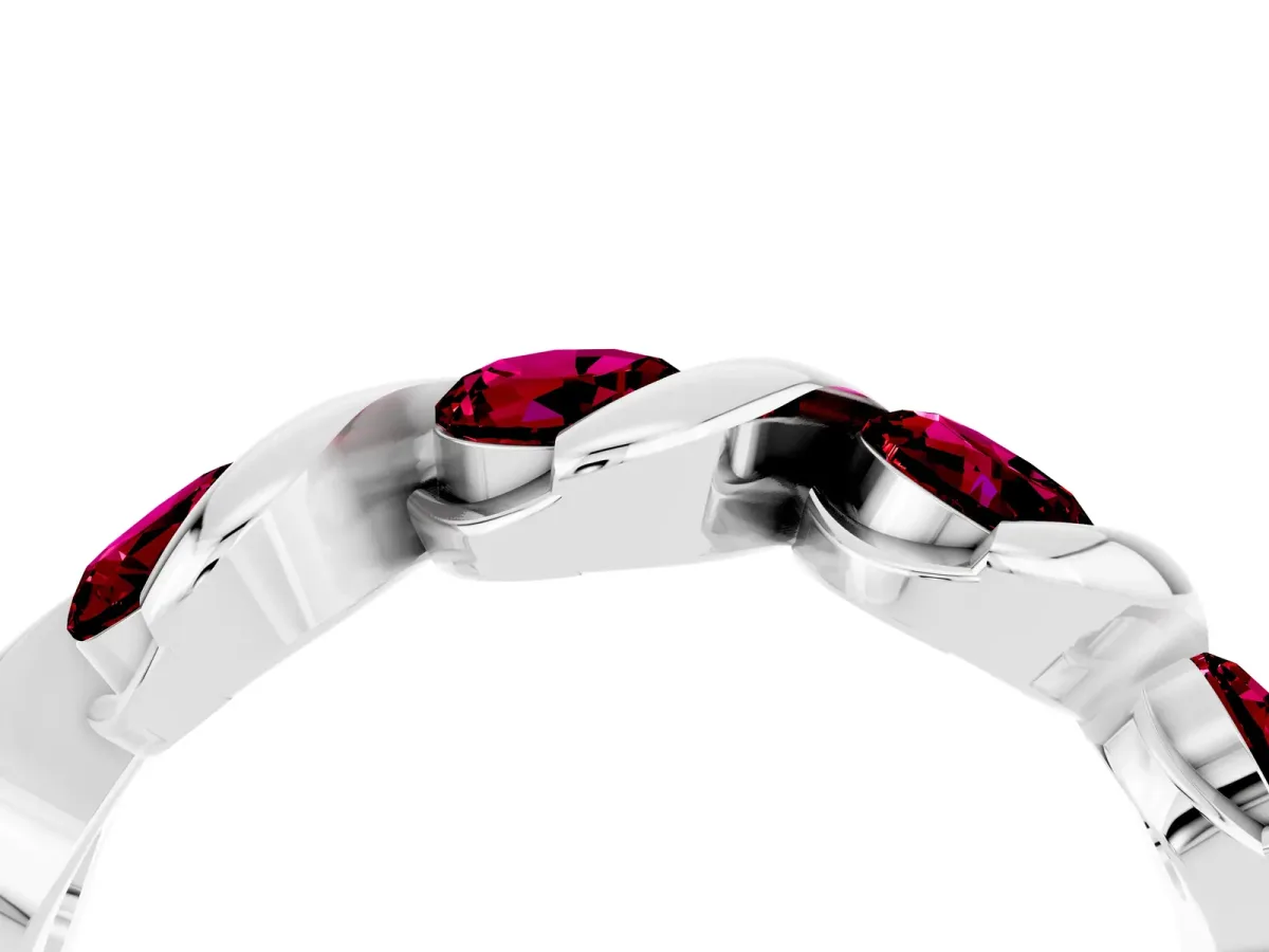 Round Garnet Wave Band with Channel Setting and Shared Prongs White gold